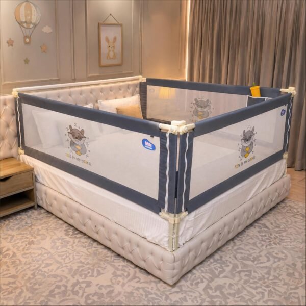 Kids Station 3 Side Premium Bed Rail Guard (6.6ftx6ftx6.6ft / 200cmx180cmx200cm), Bed Railing for Baby Safety, Kids Toddler Bed Protector Side Walls, Adjustable Height, Portable & Foldable (Grey)