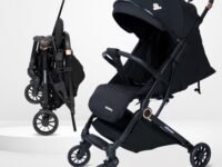 Infantso RIDE-X Premium Baby Stroller / Pram Auto Fold with 5 Points Safety Harness, Multi Level seat Recline & Spacious Cushioned seat, One-Hand Fold and 360° Rotating Wheels, Travel Friendly, Extendable Canopy, Adjustable Footrest, Shock Absorption Wheels, Lightweight Stroller for 0 to 3 Years (Black)