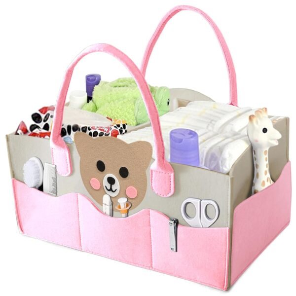 MOM CARE Baby Diaper Storage Organizer Nappies Bag For Mother Stylish Storage Bag For All Newborn Baby Products Nursery Basket -Pink, Non woven