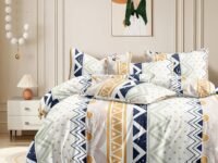 THE HOME STYLE Cotton Feel Glace Cotton Elastic Fitted Printed Double Bed King Size Bedsheet with 2 Pillow Cover Fits Upto 8 Inches Mattress (72"x72", Abstract Mist)