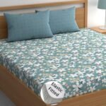 LOOMLYFE 300 TC Cotton Feel Glace Cotton Elastic Fitted Printed King Size Double Bed Bedsheet with 2 Pillow Covers Fits Upto 8 inches Mattress, Size- 72X78 Inches, SkyBlue