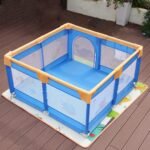 Dawnwake 120x120 cm Playpen for Baby up to 3 Years with Safety Lock & Anti-Fall Grasp Rings, and Suction Cup (Non-Foldable) - Blue
