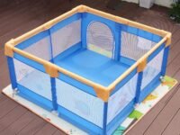 Dawnwake 120x120 cm Playpen for Baby up to 3 Years with Safety Lock & Anti-Fall Grasp Rings, and Suction Cup (Non-Foldable) - Blue
