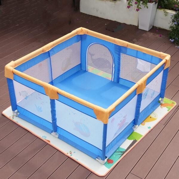 Dawnwake 120x120 cm Playpen for Baby up to 3 Years with Safety Lock & Anti-Fall Grasp Rings, and Suction Cup (Non-Foldable) - Blue