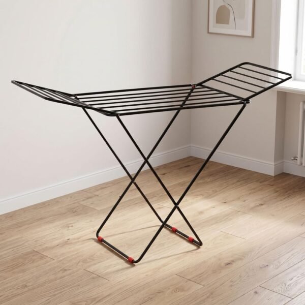 LiMETRO STEEL Foldable Clothes Drying Stand for Balcony & Indoor Use | Heavy Duty Mild Steel Laundry Rack | Space Saving Folding Cloth Dryer Stand | Black