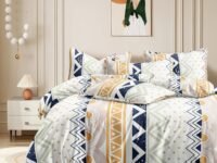 THE HOME STYLE Cotton Feel Glace Cotton Elastic Fitted Printed Queen Size Double Bed Bedsheet with 2 Pillow Cover Fits Upto 8 Inches Mattress (60"x78", Abstract Mist)
