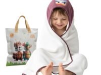 Ultra-Soft Baby Hooded Towel – Coral Velvet Wrap Your Little One in Softness and Joy, Hypoallergenic & Super Absorbent Bath Wrap for Newborns & Toddlers |Cute Animal Design(0–5 Years)(White&Purple)