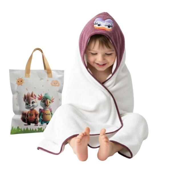 Ultra-Soft Baby Hooded Towel – Coral Velvet Wrap Your Little One in Softness and Joy, Hypoallergenic & Super Absorbent Bath Wrap for Newborns & Toddlers |Cute Animal Design(0–5 Years)(White&Purple)