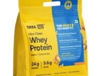 Tata 1mg Ultra Clean Whey Protein Isolate + Concentrate - Mango 1kg (2.2 lbs) | 24g Protein, 5.6g BCAA & 30B CFU Probiotics | Lab-Tested, No Added Sugar, No Adulterant, Easy to Digest | 28 Sachets