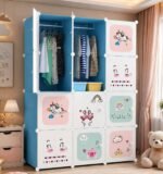 Mevigo Foldable Plastic Wardrobe for Clothes – 12- Door Baby Cupboard for Clothes Storage, Wardrobe for Kids, Plastic Almirah, Collapsible Wardrobe for Kids Livingroom & Home (Blue-KTK2, 12- Door)