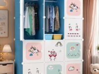 Mevigo Foldable Plastic Wardrobe for Clothes – 12- Door Baby Cupboard for Clothes Storage, Wardrobe for Kids, Plastic Almirah, Collapsible Wardrobe for Kids Livingroom & Home (Blue-KTK2, 12- Door)