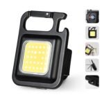 2000 Lumens LED COB Key Chain Flashlight - Water Resistant USB Rechargeable Magnetic Work Light With 3 Modes and Folding Bracket for Walking, Camping, Car Repairing