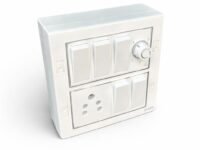 A1 LED 8-Way Square Modular Switch Board with 5 x 10A Switches, 1 x 6A Universal Socket & 1 Fan Regulator | Wall Mount Electrical Panel | White Finish for Home & Office Use