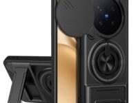 AESTMO Vivo X300 Pro 5G Back Cover | Armor Camera Slider 360 Degree Rotating Finger Ring Holder Case with Bracket Stand Back Case Cover (Compatible with MagSafe Wireless Charging) (Black)