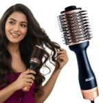 AGARO Hot Air Brush for Hair, Blow Dryer Brush, Volumizer & Styler, 360° Air flow Vent, Oval Barrel for Hair Volume, Charcoal Bristles, Ceramic Coating Brushing Head, 1200W, Gold & Black HV2179