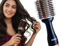 AGARO Hot Air Brush for Hair, Blow Dryer Brush, Volumizer & Styler, 360° Air flow Vent, Oval Barrel for Hair Volume, Charcoal Bristles, Ceramic Coating Brushing Head, 1200W, Gold & Black HV2179