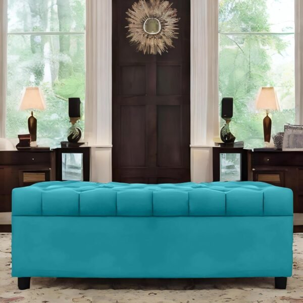 AMATA Eagle 2 Seater Ottoman/pouffe Sky Blue Suede Velvet Fabric Perfect for Home Living Office Room and Guests (Sky Blue 3, 2 Seater)(3 Year Warranty)