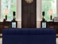 AMATA Eagle Solid Wood 2 Seater Ottoman/pouffe Royal Blue Suede Velvet Perfect for Home Living Office Room and Guests (02 Royal Blue, 2 Seater Ottoman)(3 Year Warranty)