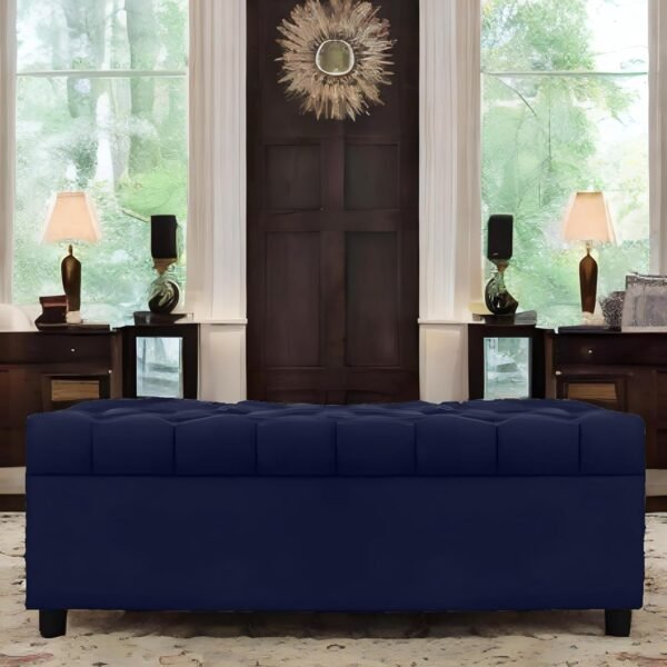 AMATA Eagle Solid Wood 2 Seater Ottoman/pouffe Royal Blue Suede Velvet Perfect for Home Living Office Room and Guests (02 Royal Blue, 2 Seater Ottoman)(3 Year Warranty)