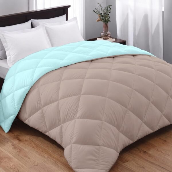 AYKA Reversible Comforter 220 GSM Microfiber Reversible AC Comforter/Blanket for Winter/Quilt/Duvets for King Size Single Bed Comforter (60 * 90, Taupe & Aqua)| TC - 220