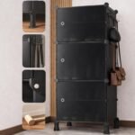 AYSIS 𝟔 𝐓𝐢𝐞𝐫 Shoe Rack for Home with Transparent Doors, Modular Dustproof Shoe Storage Cabinet, Foldable Plastic Space Saving Shoe Stand Organizer for Entryway, Bedroom & Living Room - Black