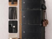 AYSIS 𝟔 𝐓𝐢𝐞𝐫 Shoe Rack for Home with Transparent Doors, Modular Dustproof Shoe Storage Cabinet, Foldable Plastic Space Saving Shoe Stand Organizer for Entryway, Bedroom & Living Room - Black