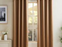 Amazon Basics - Room Darkening Blackout Window Curtains, 100% Room Darkening | 5 Feet |Set of 2| Plain Design | for Living Room and Bedroom | 115cmx150cm, Color- Gold