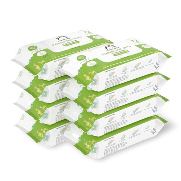 Amazon Brand - Mama Bear Cleansing Baby Wipes With Lid | 576 Wipes | 72 Wipes x 8 Packs | Dermatologically Tested | With Aloe Vera & Vitamin E | Alcohol-free | Paraben-free | Water-Based Formulation