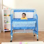 Amazon Brand - Supples Premium Baby Cradle with Swing & Mosquito Net | for 0–8 Months | Swing Lock & 4 Wheels with Brake | Soft & Comfortable Sleep | Sturdy Mild Steel Frame | Blue