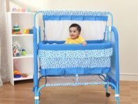 Amazon Brand - Supples Premium Baby Cradle with Swing & Mosquito Net | for 0–8 Months | Swing Lock & 4 Wheels with Brake | Soft & Comfortable Sleep | Sturdy Mild Steel Frame | Blue