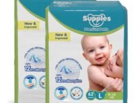 Amazon Brand - Supples Premium Baby Diaper Pants | 124 Baby Diapers | Large | 9-14 Kg | 12 Hrs Absorption | Cushiony Cotton Soft Fabric | Phthalates-Free | Triple Leak Guard | 62 Count, Pack of 2