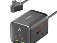 Ambrane 6-in-1 Power Hub Charger 65W Fast Charging, 6 Ports - 2 Type-C, 2 USB, 2 AC Sockets (2500W), Multi-Port Desktop Charger for Laptop, iPhone, Android, Portable Charging Station (Charge Hub 65)