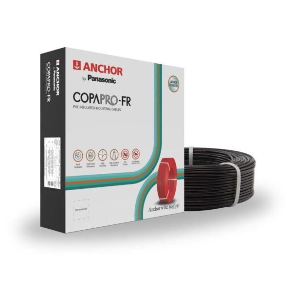 Anchor by Panasonic 6 mm COPAPro FR Electrical Wire, 90 Meter Fire Resistant Single Core PVC insulated Pure Copper Wire, Anti Rodent Anti Termite Flexible Wire for Connections (BLACK, 96142BK)