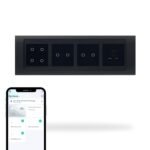 Aziot 8 Module Switch Board Plate | Smart 4 Touch, Two 2 Touch SW & 1 Socket | WiFi & BLE | Google, Alexa & Siri Control (Black)