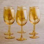 BLACKCARROT Wine Glass Set of 6 | Golden, 465ml Each | Lead-Free Crystal Clear Wine Glasses for Red & White Wine, Elegant Glassware for Dining Table