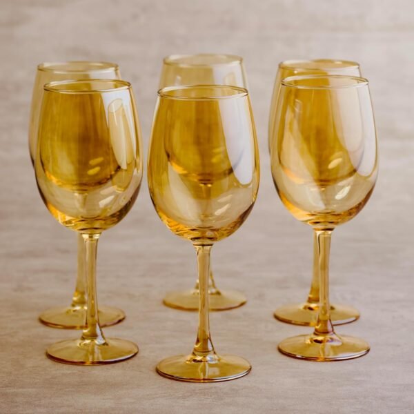 BLACKCARROT Wine Glass Set of 6 | Golden, 465ml Each | Lead-Free Crystal Clear Wine Glasses for Red & White Wine, Elegant Glassware for Dining Table