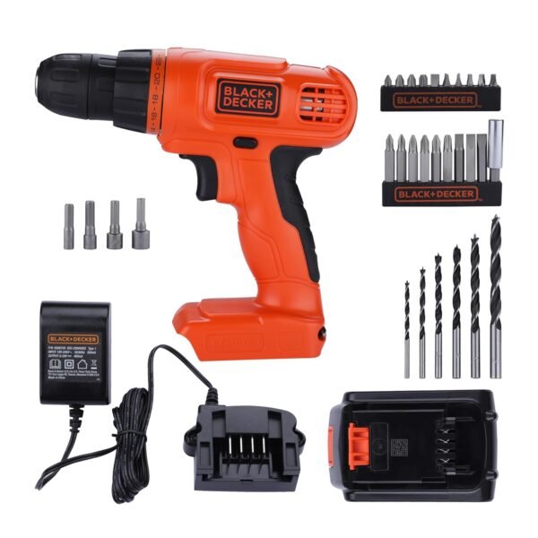 BLACK+DECKER LD120VA-IN 20V MAX* POWERECONNECT Li-Ion Cordless Drill/Driver + 30 Piece Bits and Drivers, 1.5 Ah Battery & Charger Included, 750 RPM, 24-Position Clutch, Keyless Chuck, Soft-Grip Handle