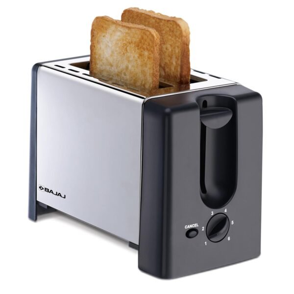 Bajaj ATX 3 750-Watt Pop-up Toaster | Electric Toaster | 2-Slice Automatic Pop up Toaster| Dust Cover & Slide Out Crumb Tray | 6-Level Browning Controls | 2 Year Warranty by Bajaj 【Black/Silver】