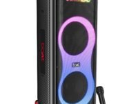 Boat PartyPal 600 Party Speaker, 220W Signature Sound, Dynamic Pixels, Animated Text Display, App Support, UHF Wireless Microphone, Colorful LEDs,7hrs Battery & Guitar Input (Premium Black)