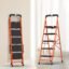 BonKaso Climb Easy 5 Step Heavy Duty Steel Folding Climbing Ladder for Home, Home & Office – with Safety Lock, Anti-Slip Wide Durable Plastic Steps, Support Handle & Tool Tray (Orange & Black)