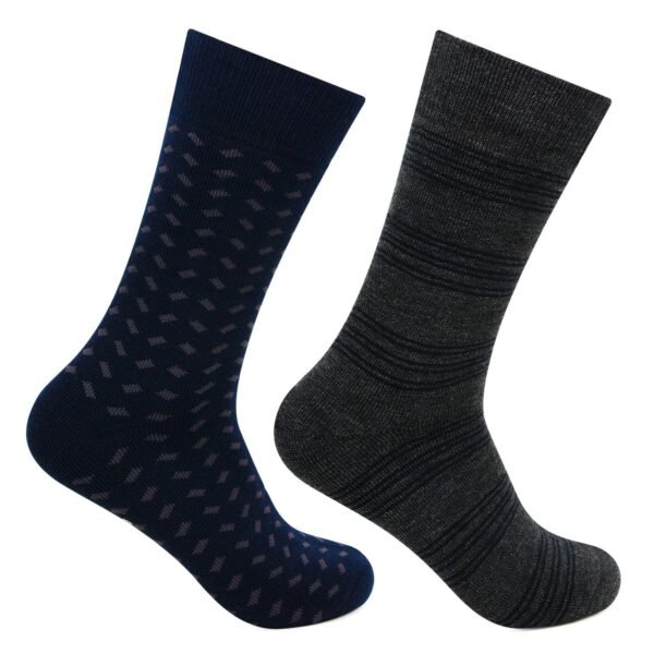 Bonjour Men's Cushioned Woollen Crew Length Socks - Pack Of 2 (Multicolor)