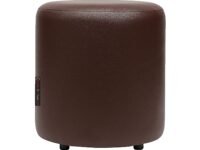 Britto 30462A Ottoman for Living Room Bedroom Upholstered Foam Cushioned Sitting Frame in Wood Faux Leather Brown Round pouffe Stool-15 Inch Diameter-1 Unit