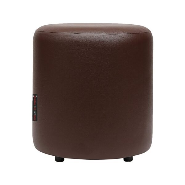 Britto 30462A Ottoman for Living Room Bedroom Upholstered Foam Cushioned Sitting Frame in Wood Faux Leather Brown Round pouffe Stool-15 Inch Diameter-1 Unit
