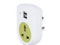 CARIBOU CBU-07 Multiplug Travel Adapter for India with Dual USB Port| 6A Universal Socket | Travel Adapter with USB | Indian 3 Pin | 2.1A Output | Heavy Duty|Distinct Blue LED