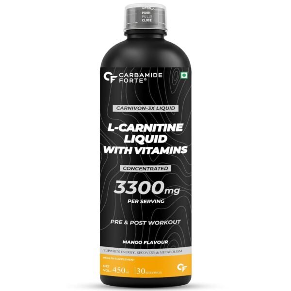 Carbamide Forte L-Carnitine Liquid 3300mg Per Serving | L Carnitine Supplement For Fat Burn, Muscle Recovery & Energy | Pre & Post Workout Supplements With Added Vitamins | Mango Flavour - 450ml
