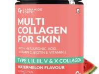 Carbamide Forte Multi Collagen Supplements | 5 Types of Marine Collagen Powder For Skin | Skin Supplements For Glowing Skin For Women - Watermelon Flavour - 200g.