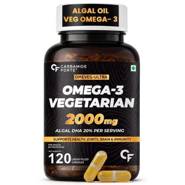 Carbamide Forte Veg Omega 3 2000mg | Plant- Based Algae Oil Omega 3 Supplement with 20% DHA | Supports Heart, Brain & Eye Health - 120 Capsules