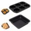 Casa Azul 2-PCS Non-Stick Baking Tray Set | 6-Cup Muffin Tray & 9" Square Cake Tins for Baking - BPA Free Heavy-Duty Carbon Steel Cake Pan, Microwave & OTG Oven Safe Cake Mould for Baking