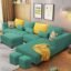 Casaliving Minta RHS 8 Seater L Shape Sofa Set with Ottoman & 2 Puffy for Living Room (Turquise Fabric), Blue