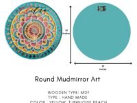 Chitra artworks Artwork_Mud Round Wood Mirror Wall Art Painting For Home Decor(31 Cm X 31 Cm X 2 Cm) (Sky Blue)